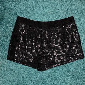 Black Sequin Lace Women's Shorts